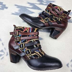 Spring Step L'Artiste Leather Ankle Boots EU 39/ US 8.5 Brown Multicolor Buckle